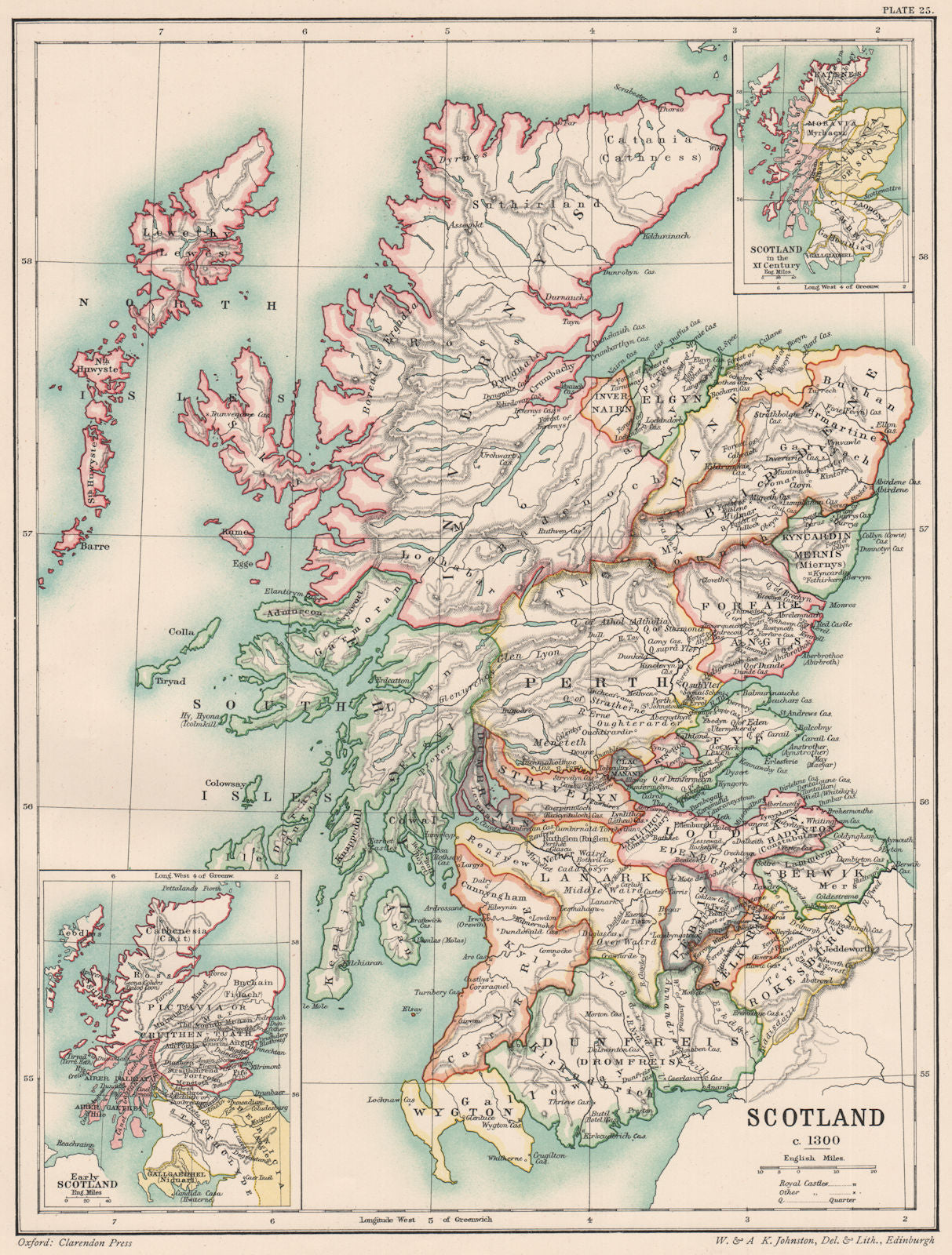 SCOTLAND IN 1300. inset in the 11th Century & Early Scotland 1902 old map